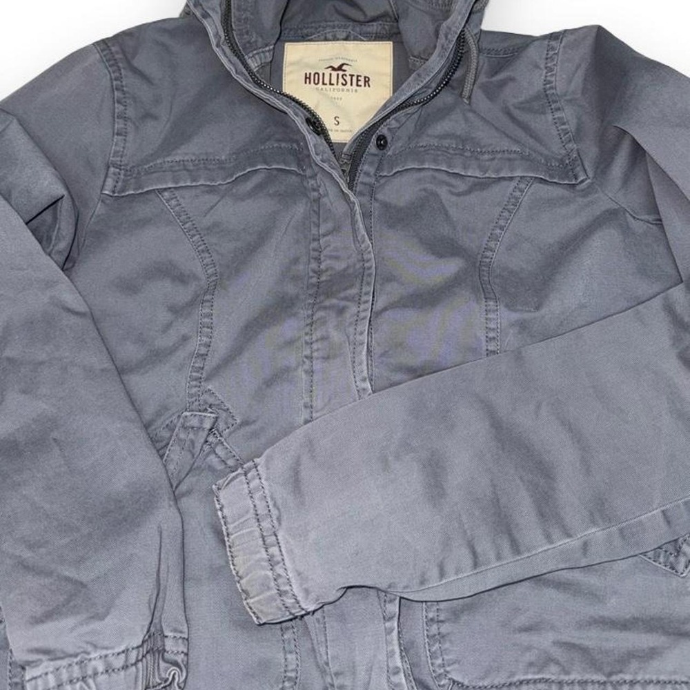 2000s Hollister Gray Cropped Hooded Utility Jacket Small